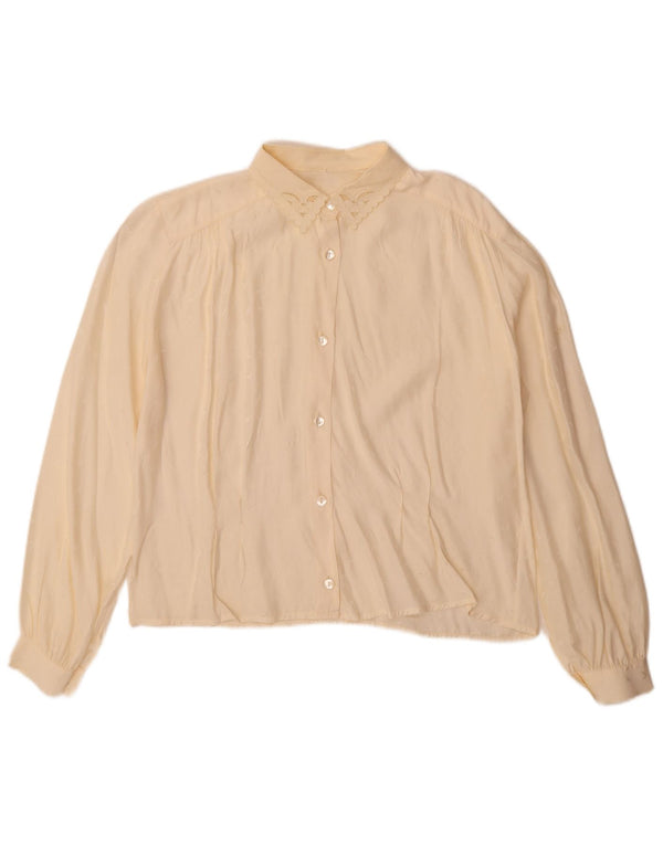 Camicetta camicia vintage da donna IT 46 grande seta bianco sporco
