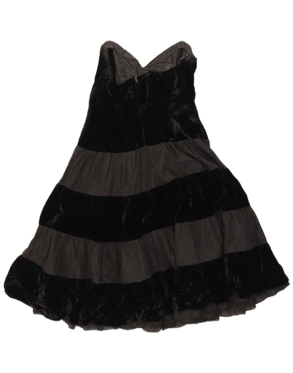 Abito vintage senza spalline in velluto da donna UK 10 Piccolo acrilico a strisce nere