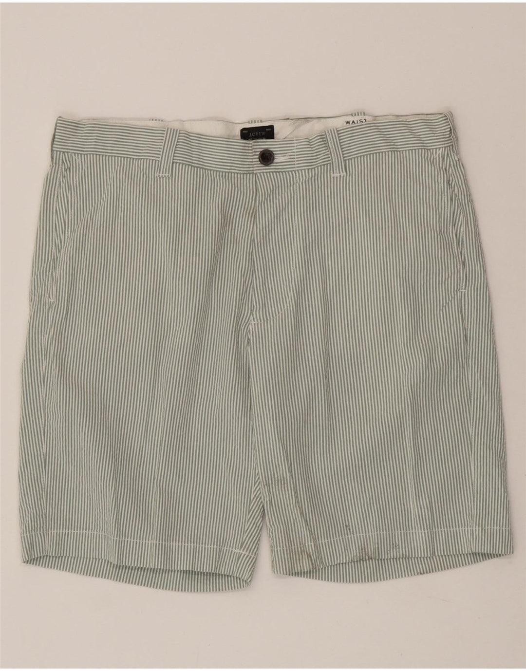 J. CREW Mens Chino Shorts W33 Medium  Green Striped Vintage J. Crew and Second-Hand J. Crew from Messina Hembry 