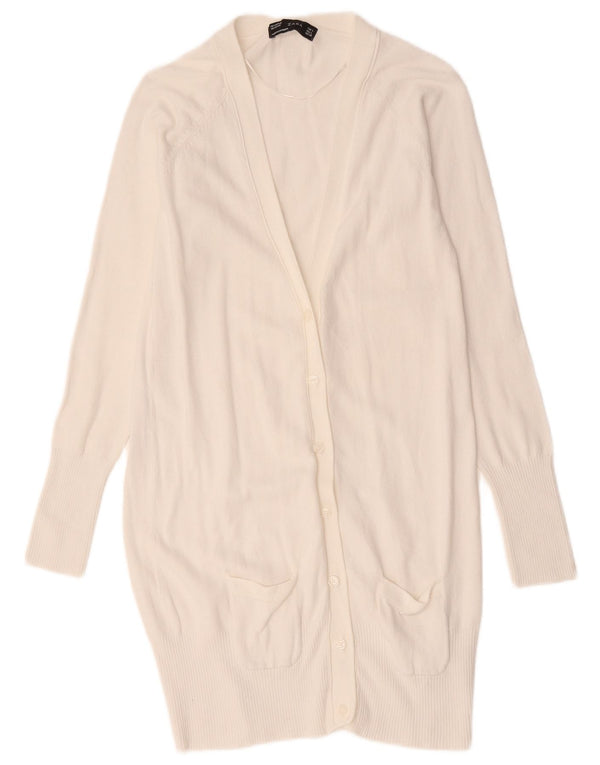 Maglione cardigan lungo da donna Zara UK 14 grande cotone bianco