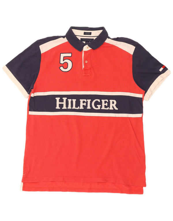 Polo da uomo con vestibilità grafica personalizzata Tommy Hilfiger XL in cotone color block rosso