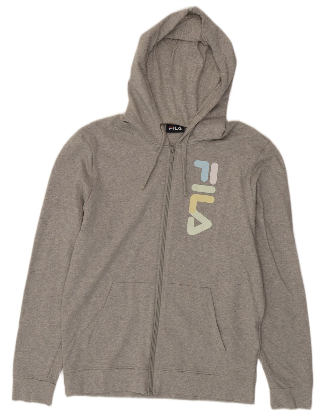 Maglione con cappuccio e zip grafica da uomo Fila in cotone chiazzato grigio medio