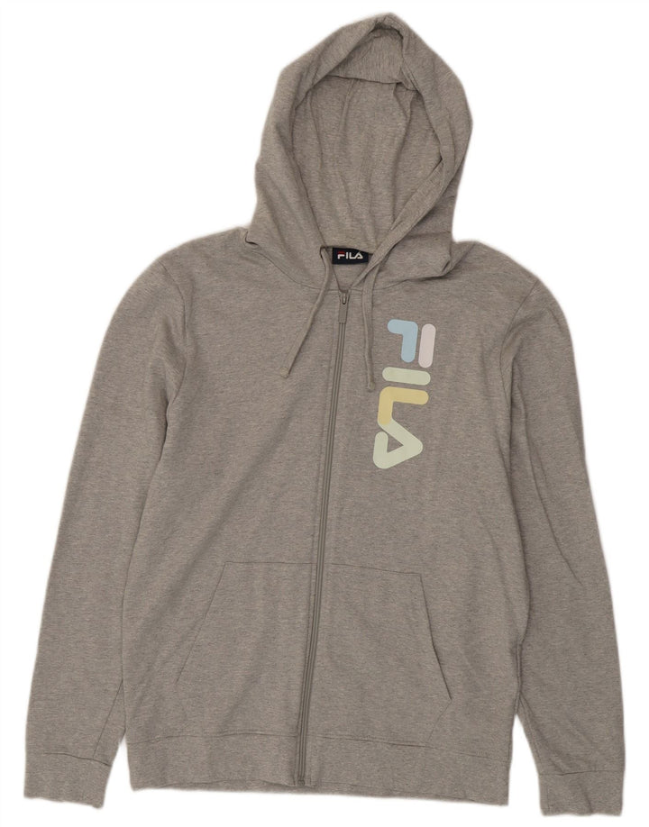 Maglione con cappuccio e zip grafica da uomo Fila in cotone chiazzato grigio medio