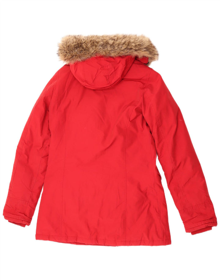 Giacca imbottita con cappuccio da donna Woolrich UK 10 piccola in cotone rosso