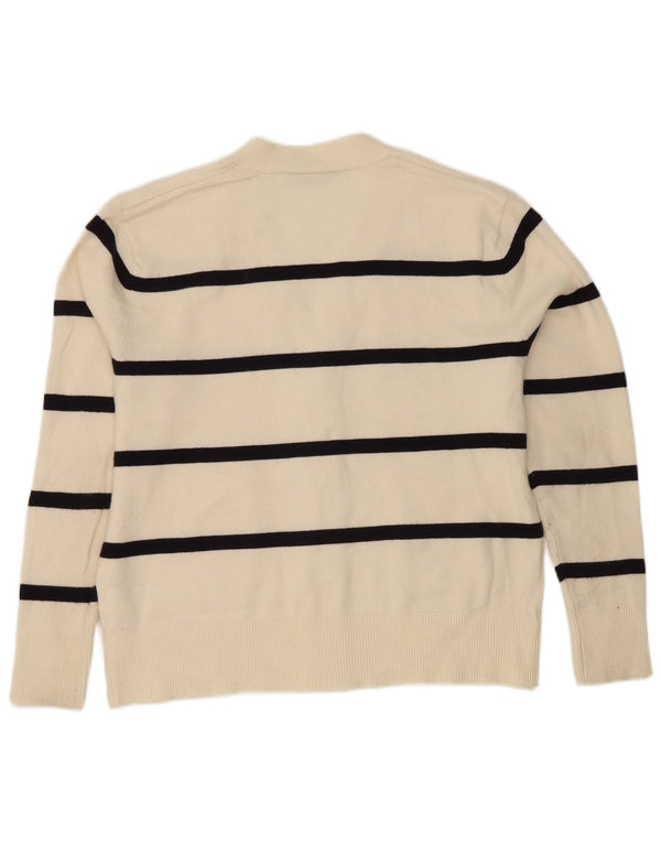 Maglione cardigan oversize da donna Zara UK 6 XS viscosa a righe bianco sporco