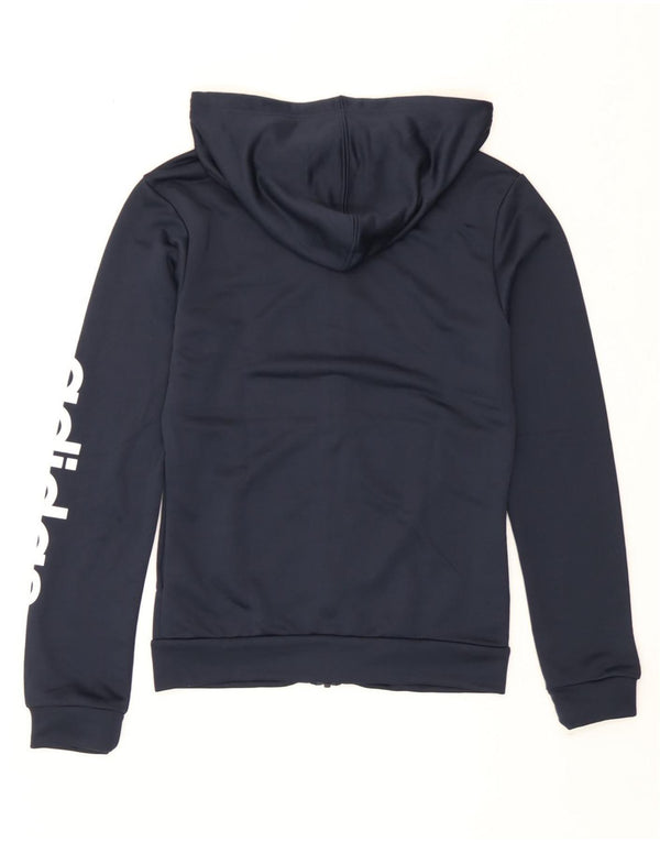 Felpa con cappuccio e zip grafica da donna Adidas UK 4/6 XS poliestere blu navy