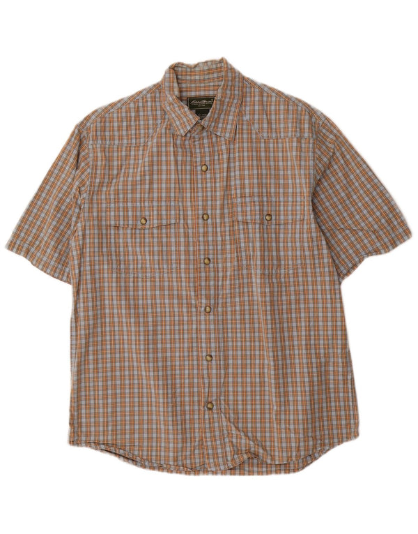 EDDIE BAUER Camicia a maniche corte da uomo in cotone a quadri blu medio