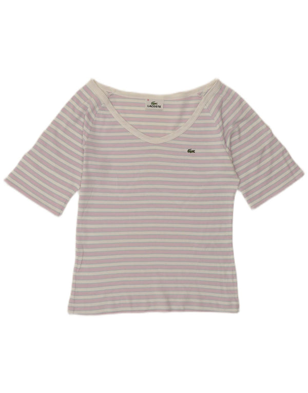 LACOSTE T-shirt corta da donna con spalle scoperte EU 38 a righe viola medio