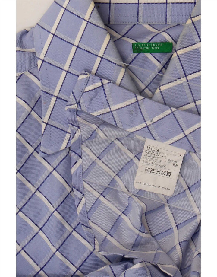 Camicia Benetton Uomo In Cotone A Quadri Grandi Blu