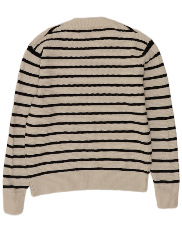 Maglione maglione girocollo da uomo Zara in cotone a righe bianche medie