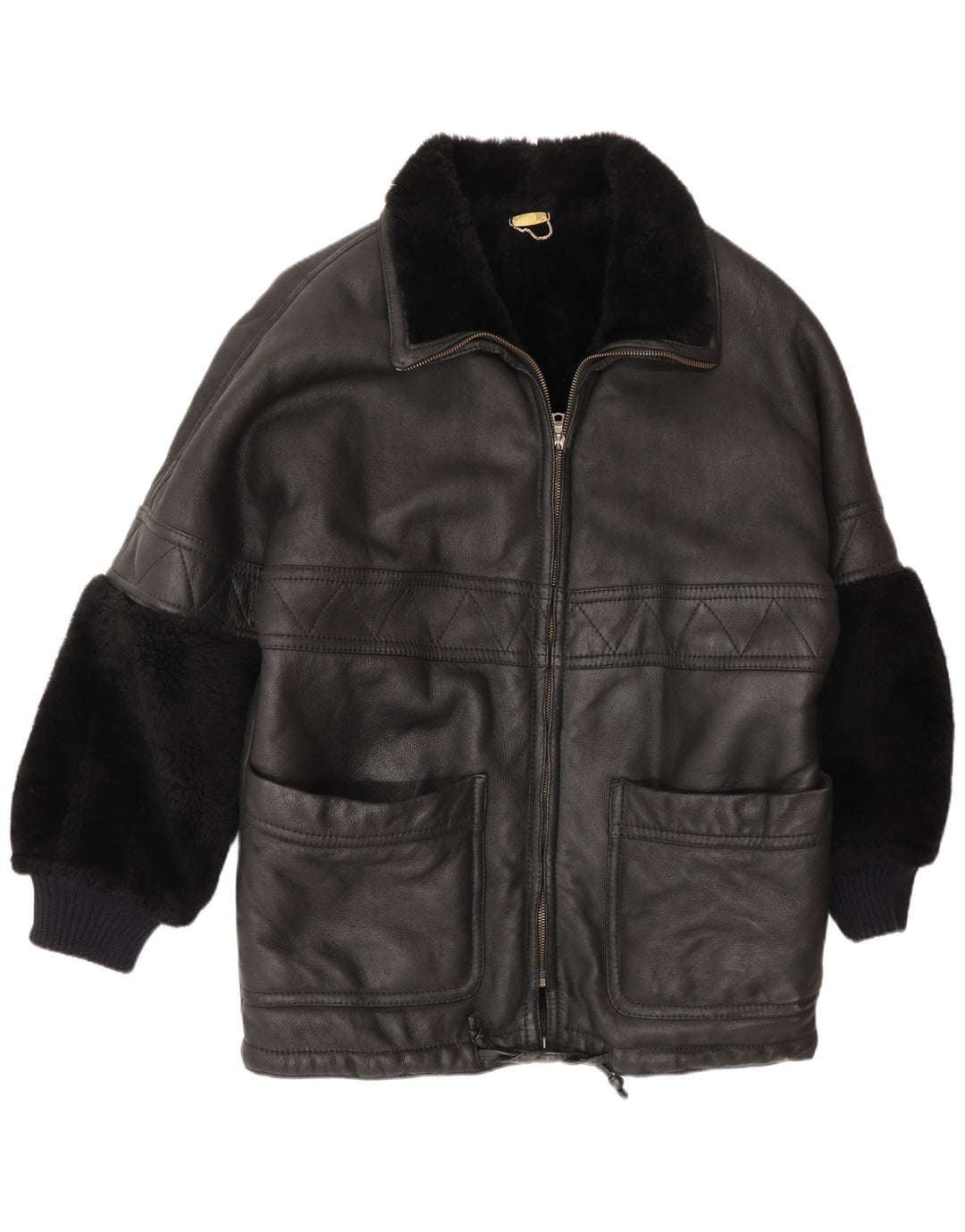 Giacca in shearling vintage da uomo UK 44 2XL Shearling nero