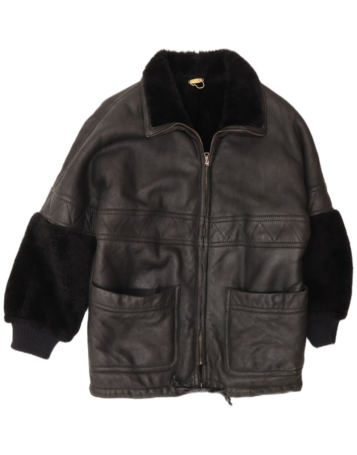 Giacca in shearling vintage da uomo UK 44 2XL Shearling nero