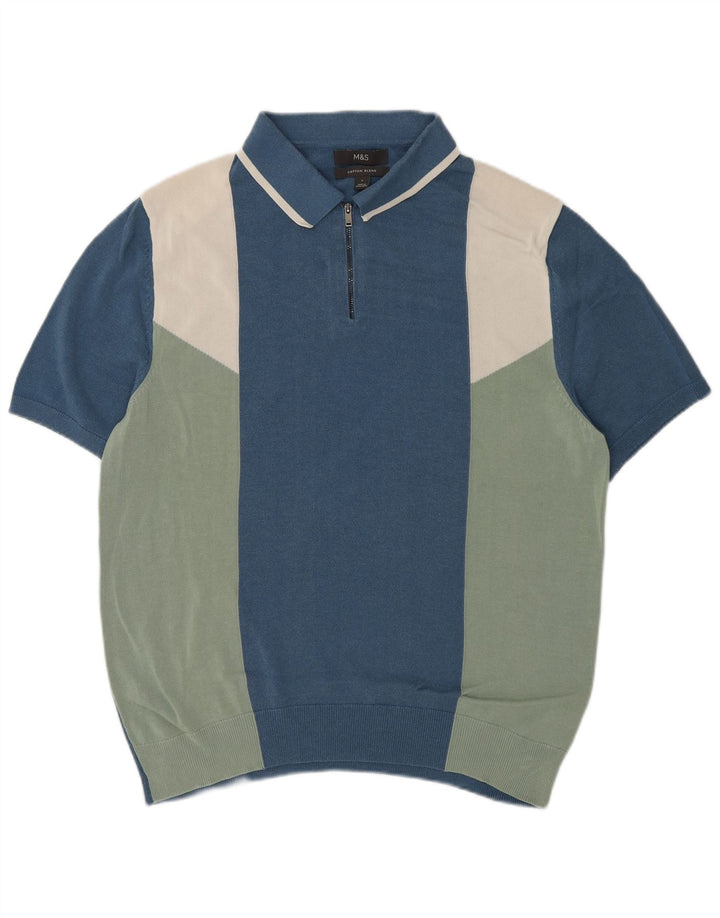 Maglione da uomo Marks & Spencer con collo alto, grande blocco di colore blu