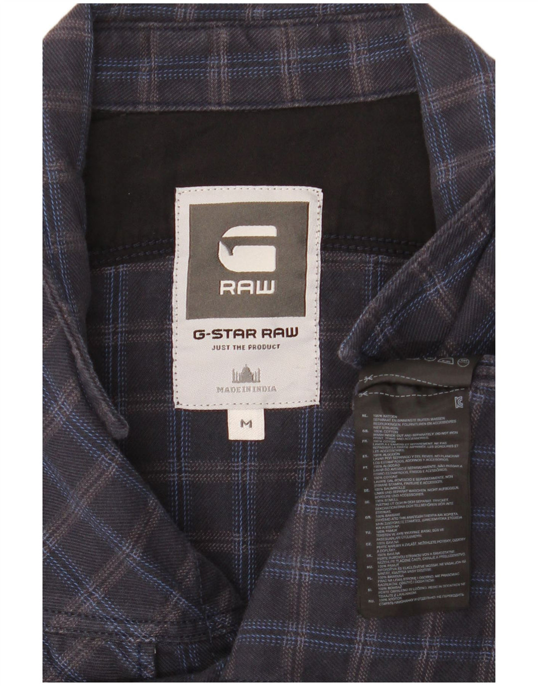 Camicia in flanella da uomo G-Star in cotone a quadri blu navy medio