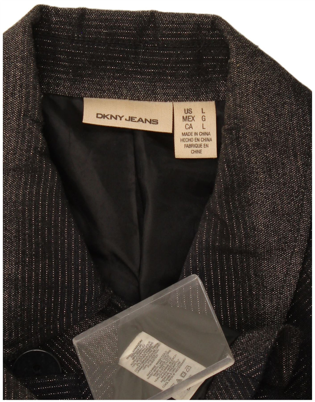 Giacca blazer doppiopetto da donna Dkny UK 16 grande acrilico grigio Chevron