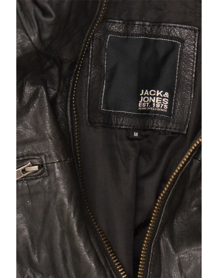 Giubbotto bomber in pelle da uomo Jack & Jones UK 38 medio nero