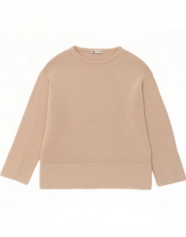 Zara Maglione da donna con scollo a barchetta trasparente UK 14 Beige medio