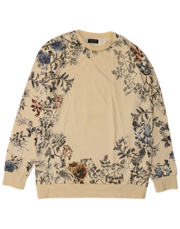 Felpa Zara da uomo maglione XL in cotone floreale beige