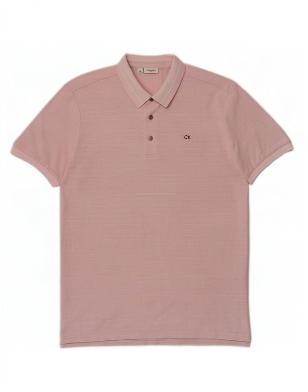 Polo da uomo Calvin Klein in poliestere gessato rosa medio