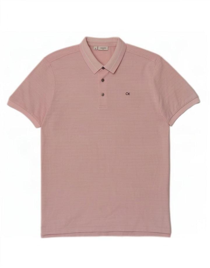 Polo da uomo Calvin Klein in poliestere gessato rosa medio