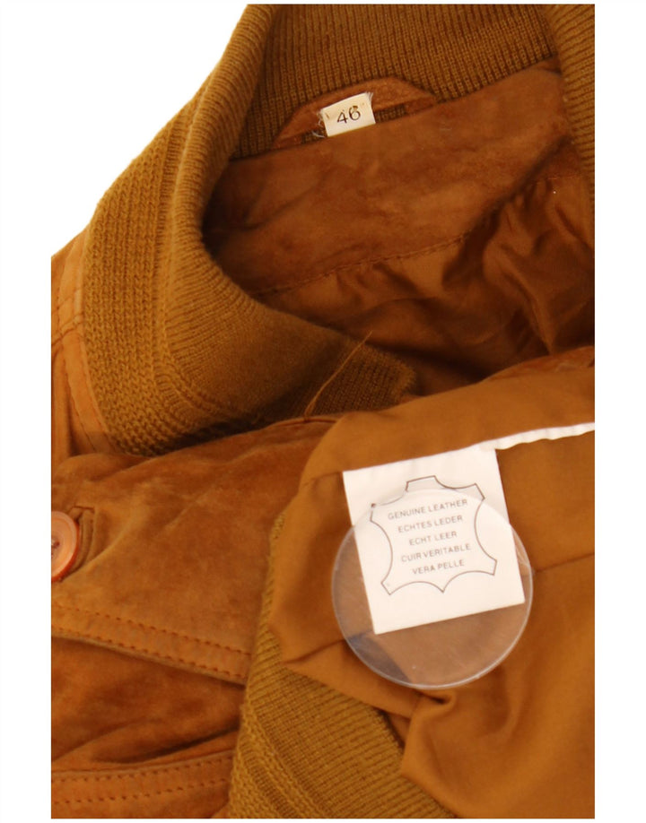 Giubbotto bomber in pelle scamosciata dal taglio ampio da uomo VINTAGE EU 46 piccola pelle beige