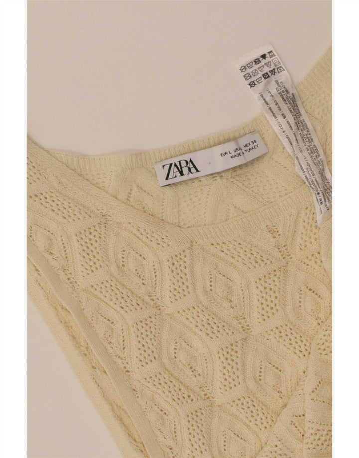 Canotta in maglia da donna Zara UK 14 grande beige in poliammide