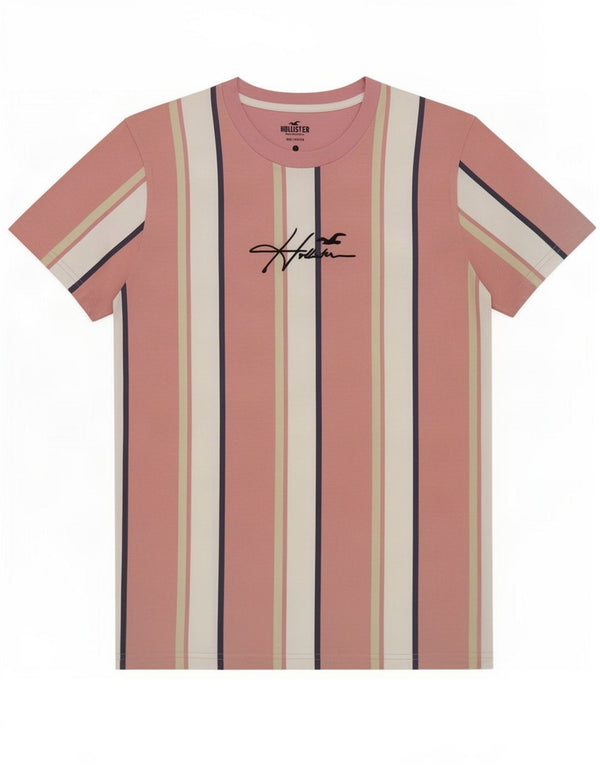 T-shirt grafica da uomo Hollister Top Small in cotone a righe rosa
