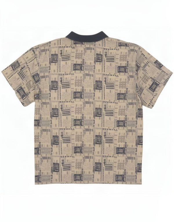 Camicia pullover a maniche corte vintage da uomo XL in viscosa patchwork beige