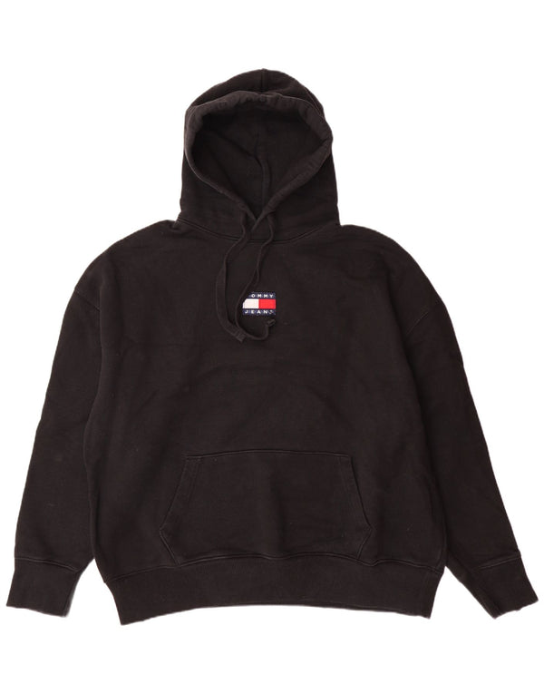 TOMMY HILFIGER Maglione con cappuccio da uomo grande in cotone nero