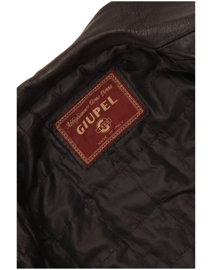 Giacca in pelle corta da donna vintage UK 14 in pelle nera media