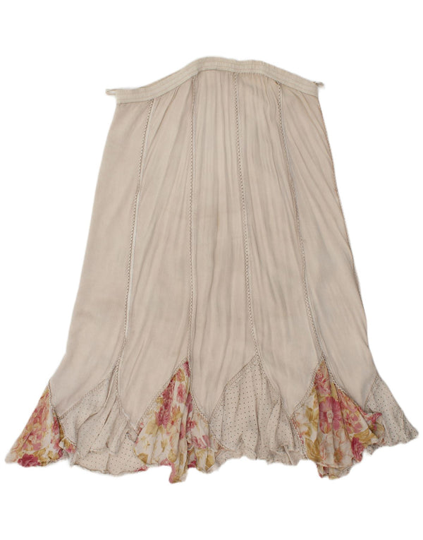 Gonna zingara vintage da donna XL W38 in viscosa floreale beige