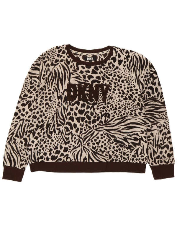 Maglione in pile grafico oversize da donna DKNY UK 16 grande stampa animalier marrone