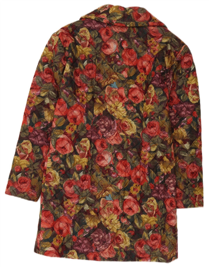 Cappotto trapuntato vintage da donna UK 8 piccolo floreale multicolore
