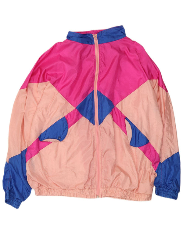 Giacca da tuta da donna vintage UK 16 grande blocco di colori multicolore