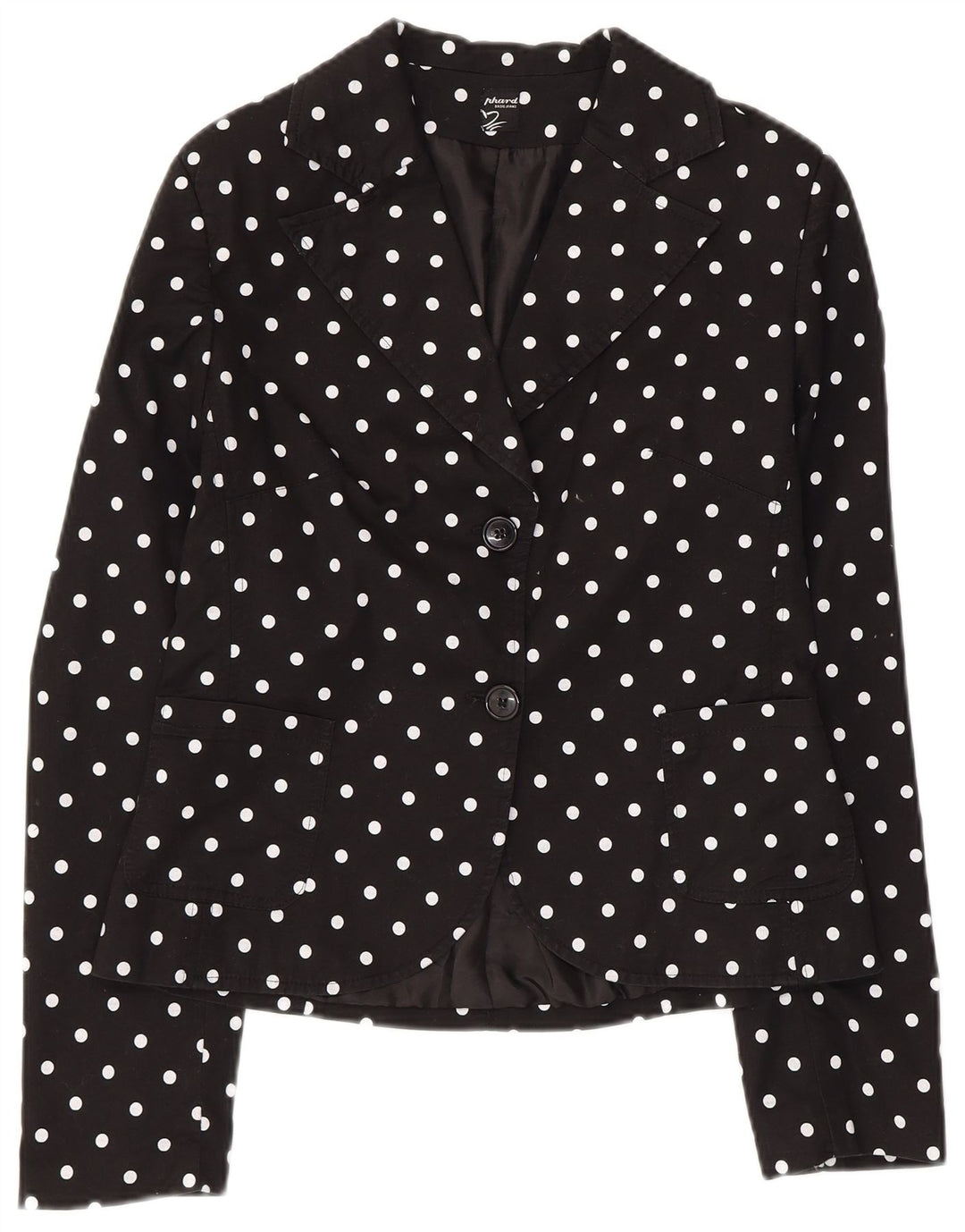 Giacca blazer da donna a 2 bottoni Phard UK 12 cotone medio a pois nero