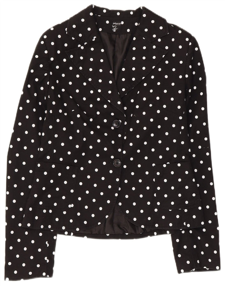 Giacca blazer da donna a 2 bottoni Phard UK 12 cotone medio a pois nero