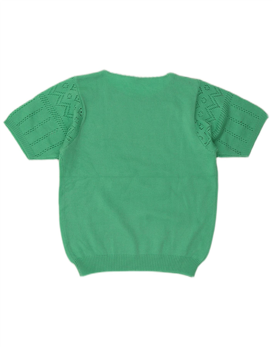 Maglione vintage da donna a maniche corte girocollo EU 38 verde medio