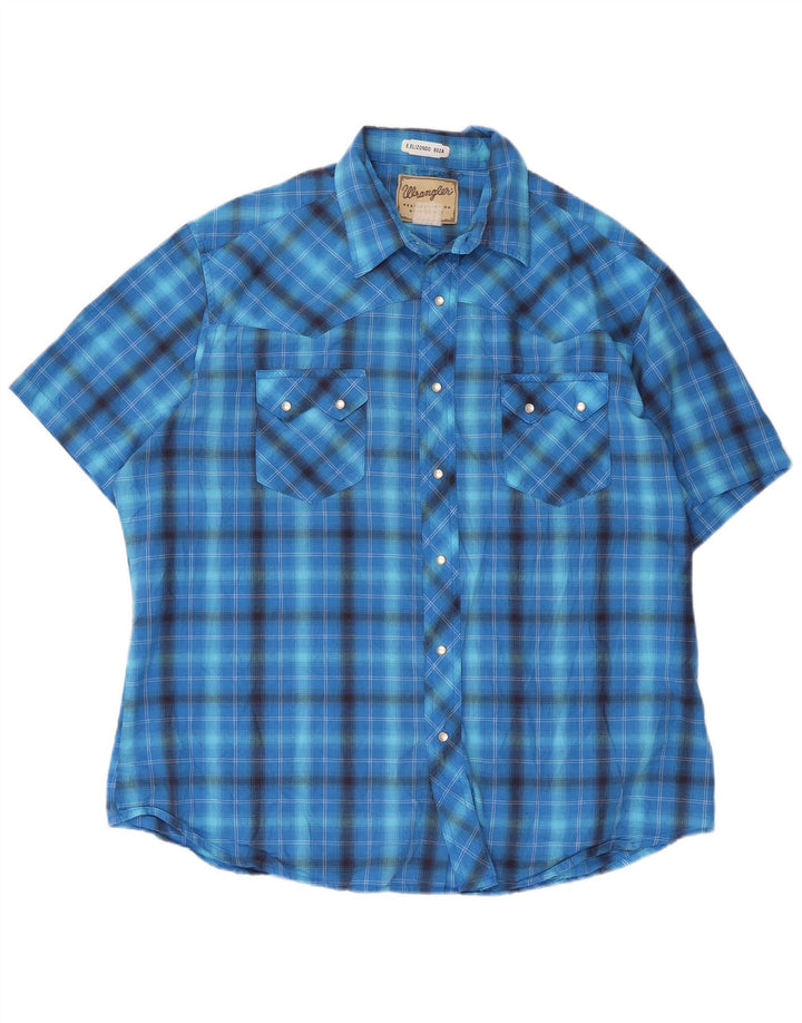 Camicia a maniche corte da uomo Wrangler grande scozzese blu