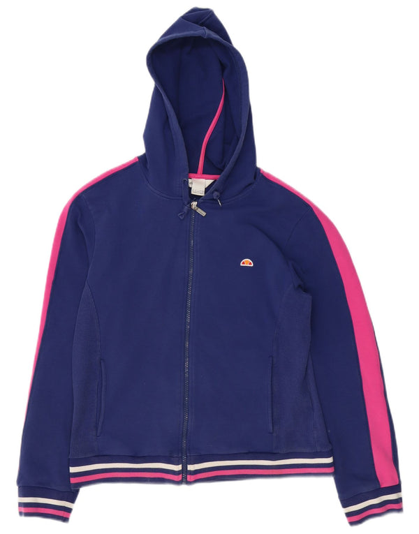 ELLESSE Maglione con cappuccio e zip da donna UK 16 Large Blu Navy Colourblock