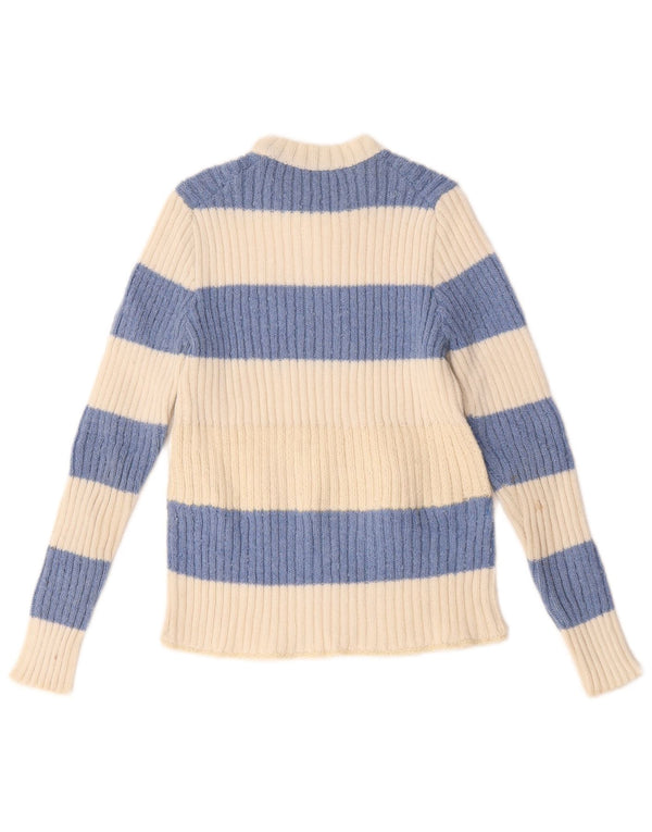 Maglione maglione girocollo da donna vintage UK 12 medio a righe bianco sporco
