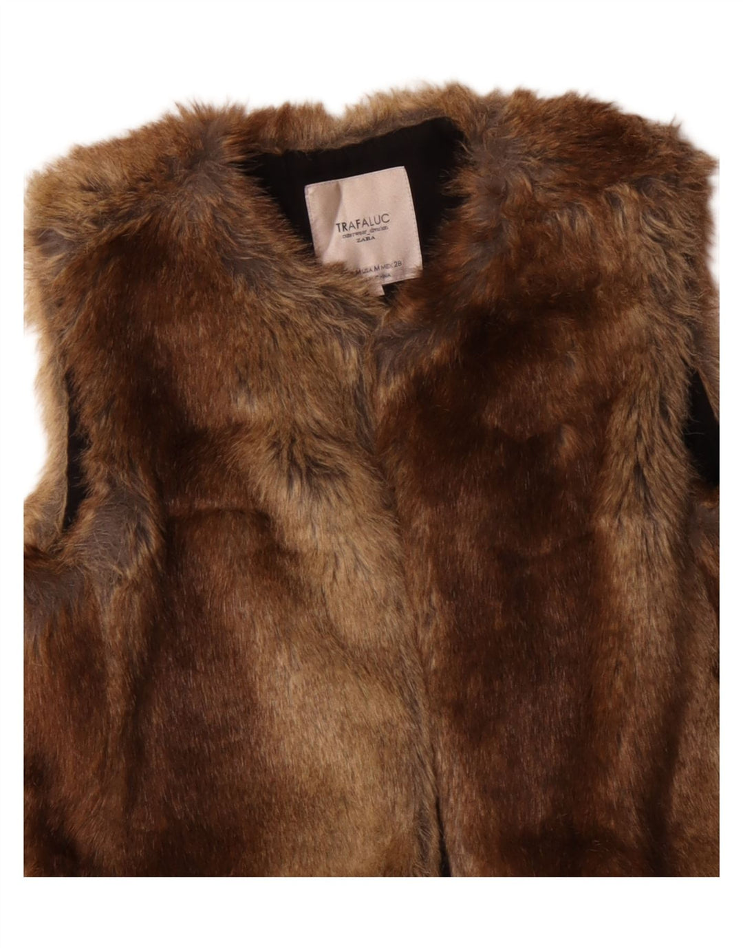 Zara Trafaluc Gilet Aperto in Pelliccia Sintetica da Donna UK 14 Poliestere Marrone Medio