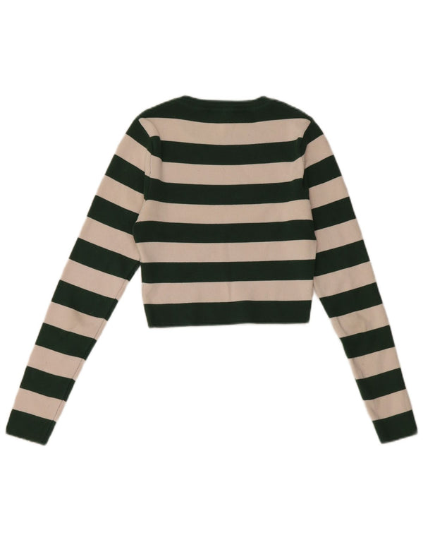 Top corto da donna Zara a maniche lunghe UK 8 piccolo in viscosa a righe verdi