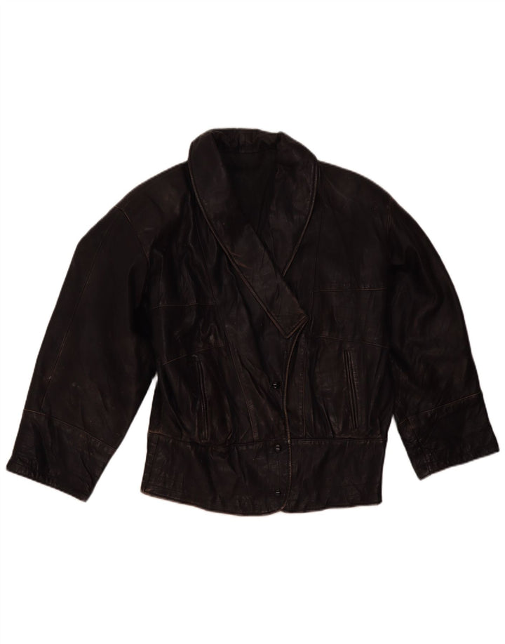 Giacca in pelle vintage da donna UK 16 grande marrone