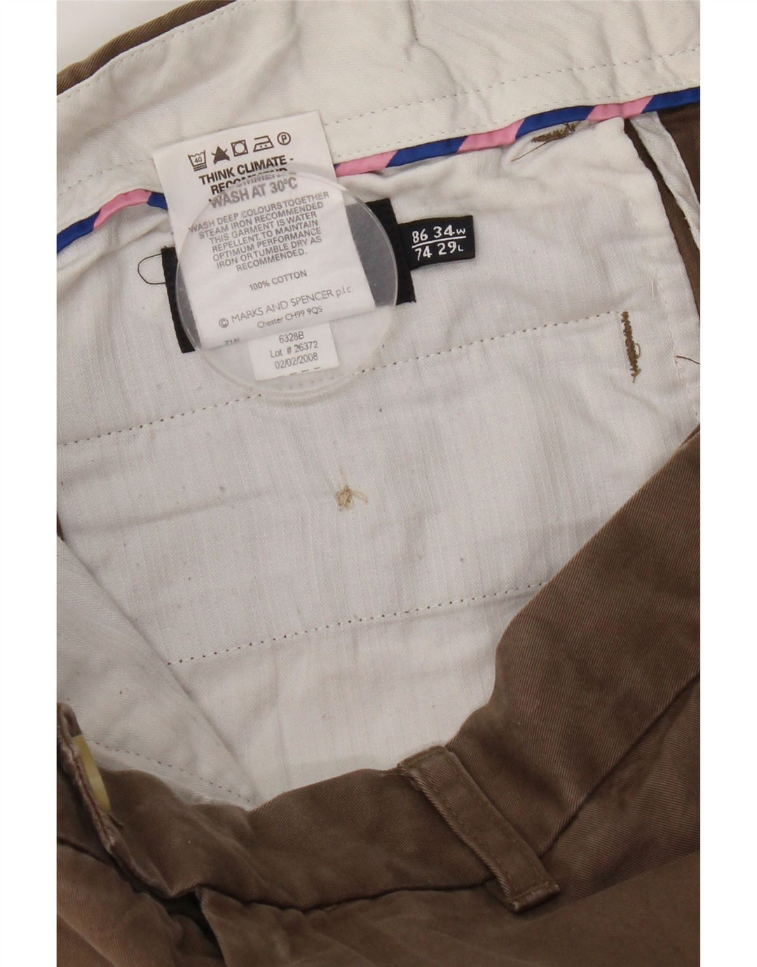 Pantaloni da abito dritti da uomo Marks & Spencer W34 L26 cotone marrone