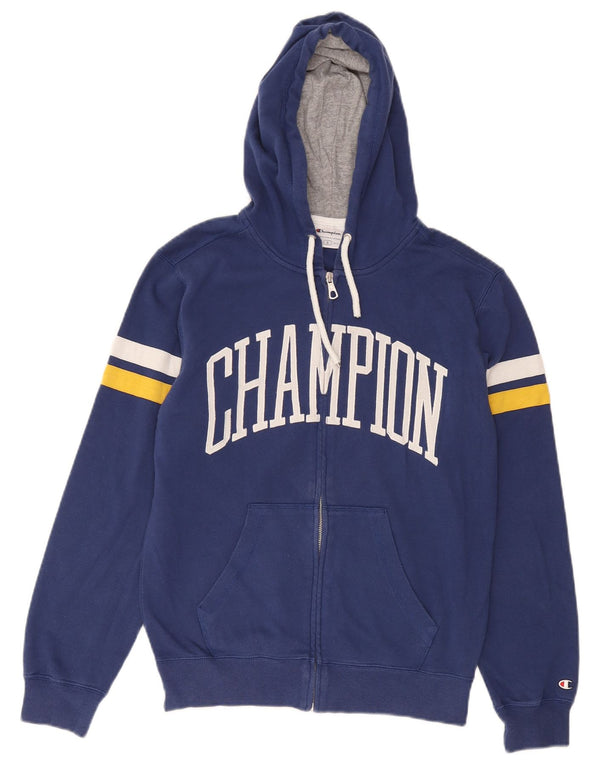 Maglione con cappuccio e zip grafica da uomo Champion in cotone a righe piccole blu
