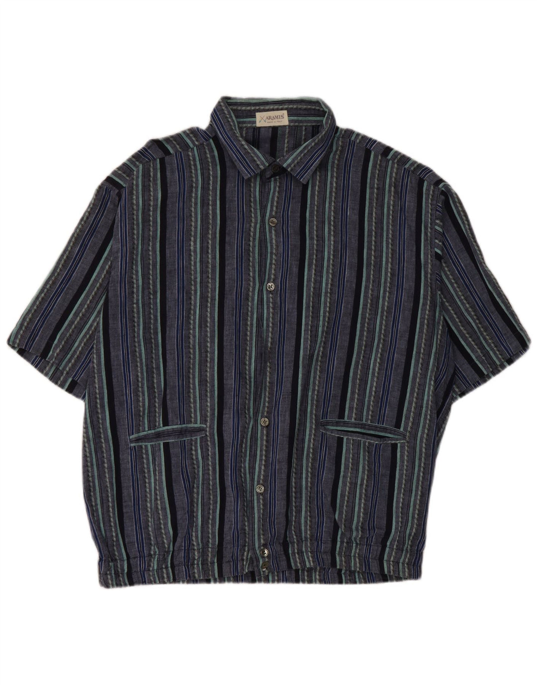 Camicia Aramis Uomo Manica Corta IT 50 Cotone Rigato Blu Medio