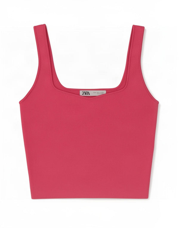 Top corto con canottiera corta da donna Zara UK 8 piccolo poliestere rosa