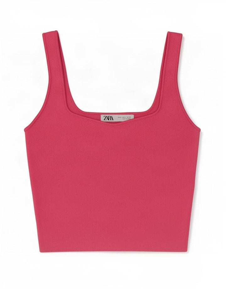 Top corto con canottiera corta da donna Zara UK 8 piccolo poliestere rosa