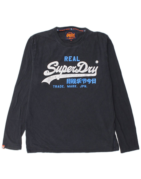 SUPERDRY Top grafico da uomo manica lunga 2XL cotone blu navy
