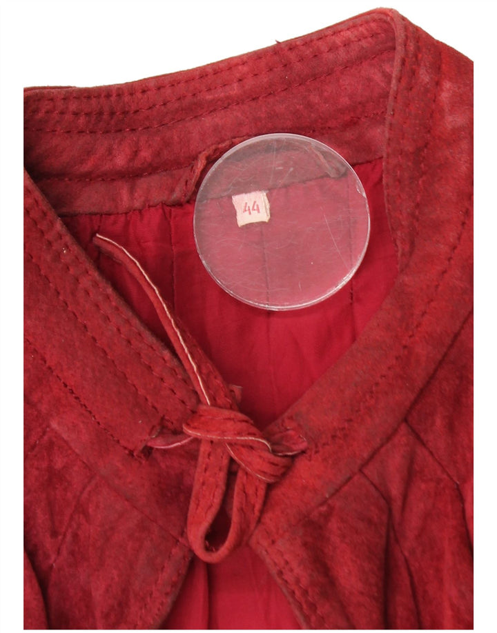 Giacca vintage da donna in pelle scamosciata con maniche a 3/4 IT 44 rossa media